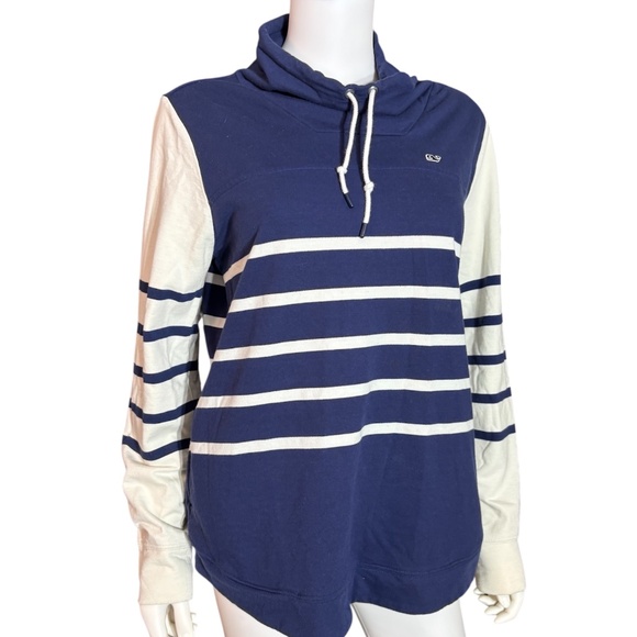 Vineyard Vines Funnel Neck Navy Blue and White Stripe Sweater - M - Picture 1 of 5